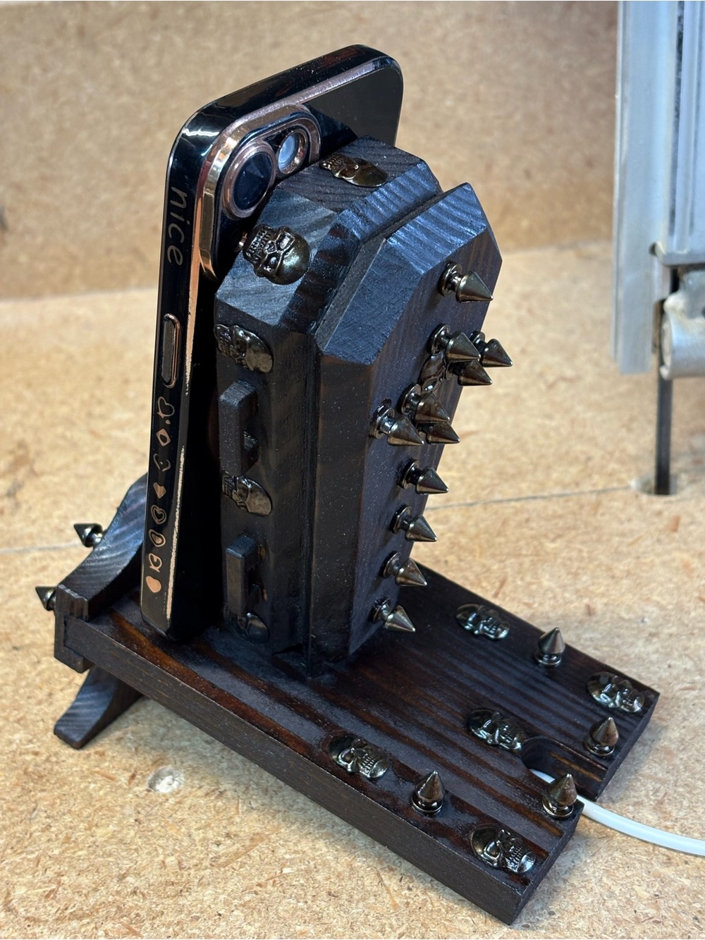 Gothic/Punk handmade wood phone stand